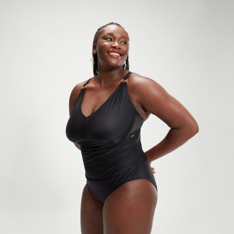 Women's Plus Size Shaping V Neck Swimsuit Black