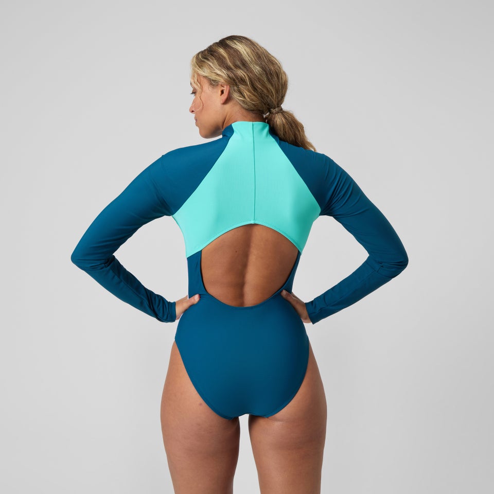 Women's Colourblock Long Sleeve Zip Swimsuit DarkTeal/Green