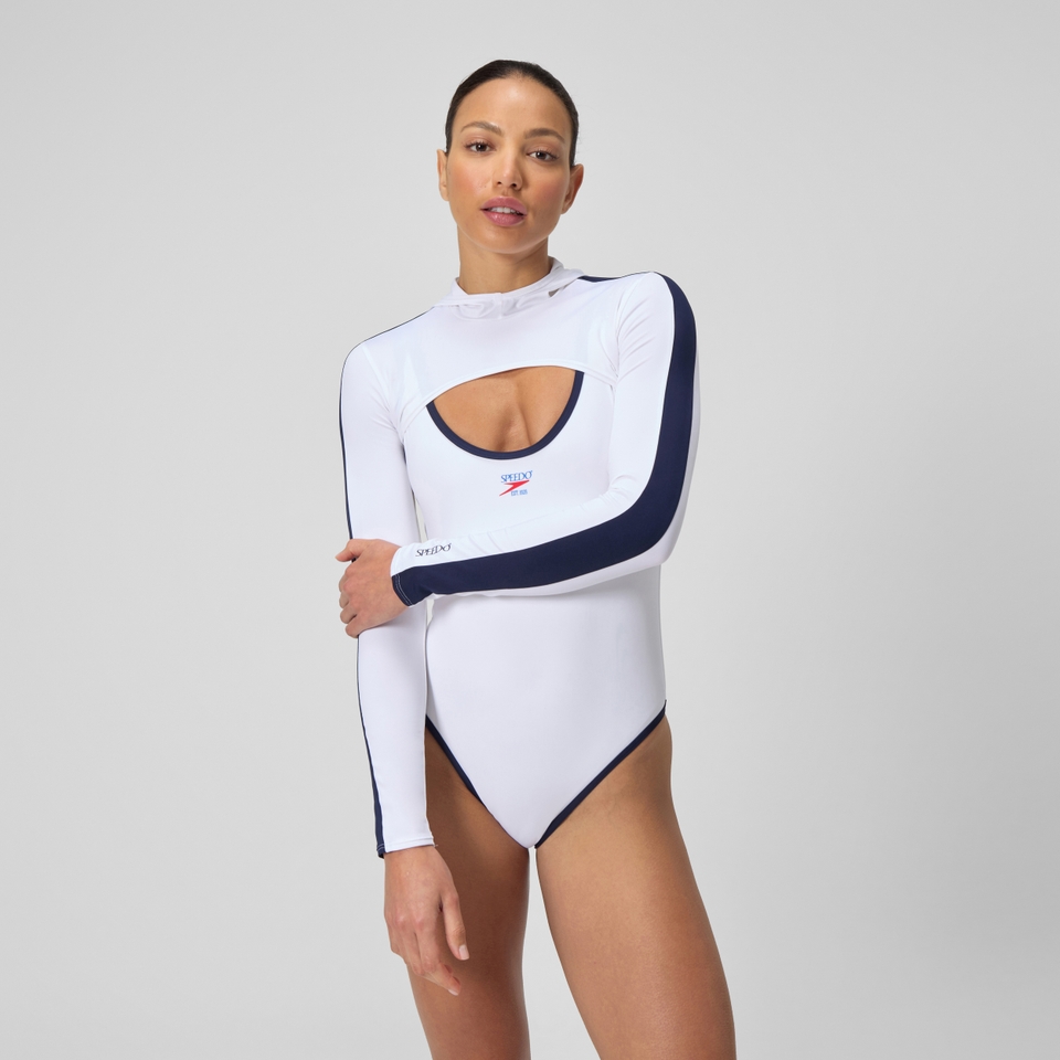 Women's Jetstream Long Sleeve Hooded Shrug Top White/Navy