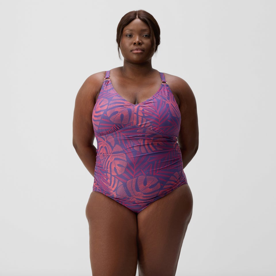 Women's Plus Size Shaping V Neck Swimsuit Pink/Orange
