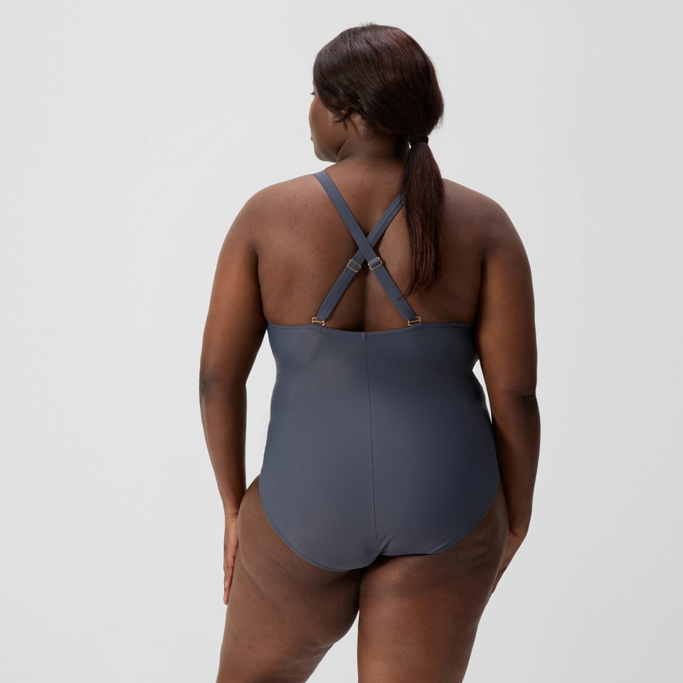Women's Plus Size Shaping V Neck Swimsuit Grey