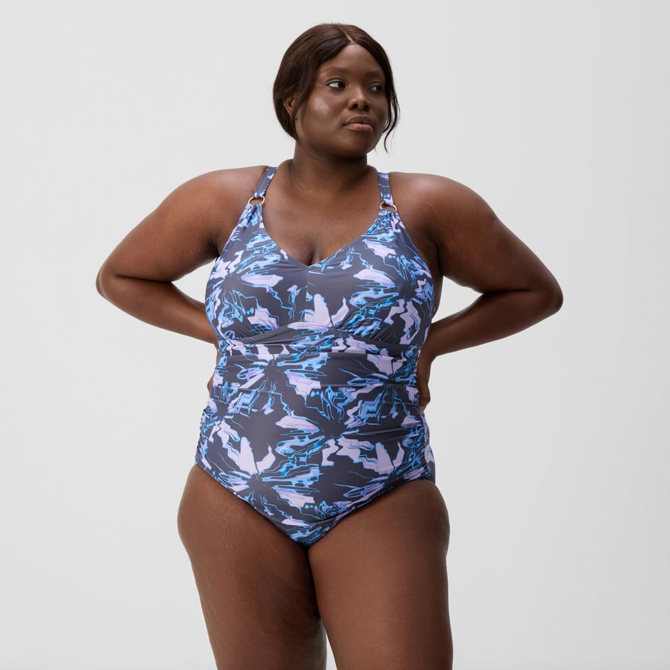 Women's Plus Size Shaping V Neck Swimsuit Grey/Blue
