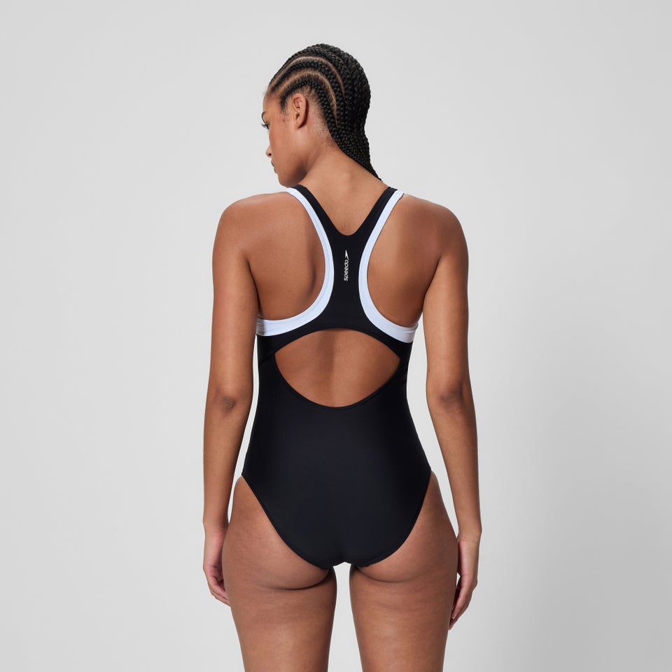 Women's Colourblock Racerback Swimsuit Black/White