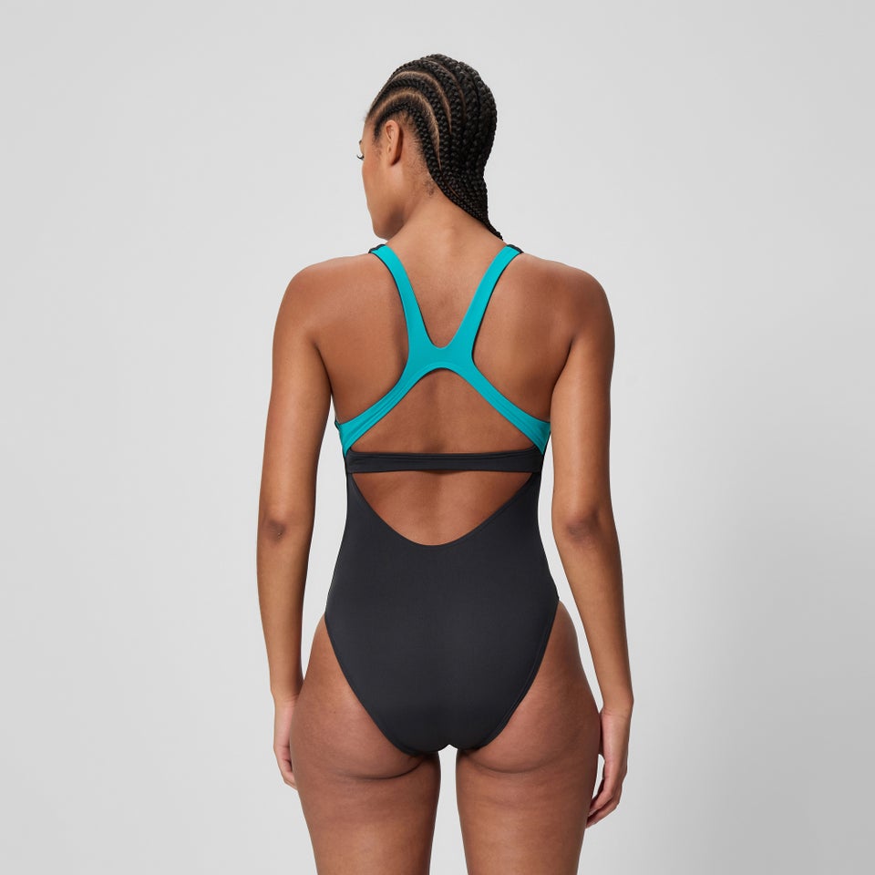 Women's Solid Flex Band Swimsuit Black/Turquoise