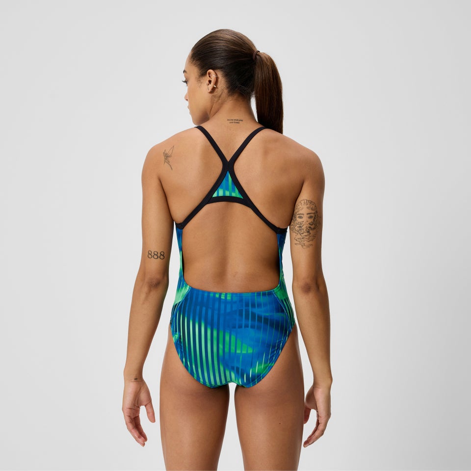 Women's Club Training Printed Turnback Swimsuit Blue/Green
