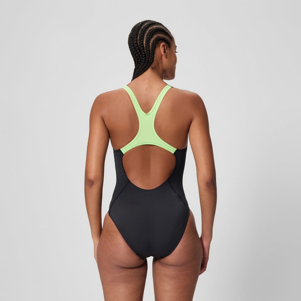 Women's Medalist Solid Splice Swimsuit Black/Green