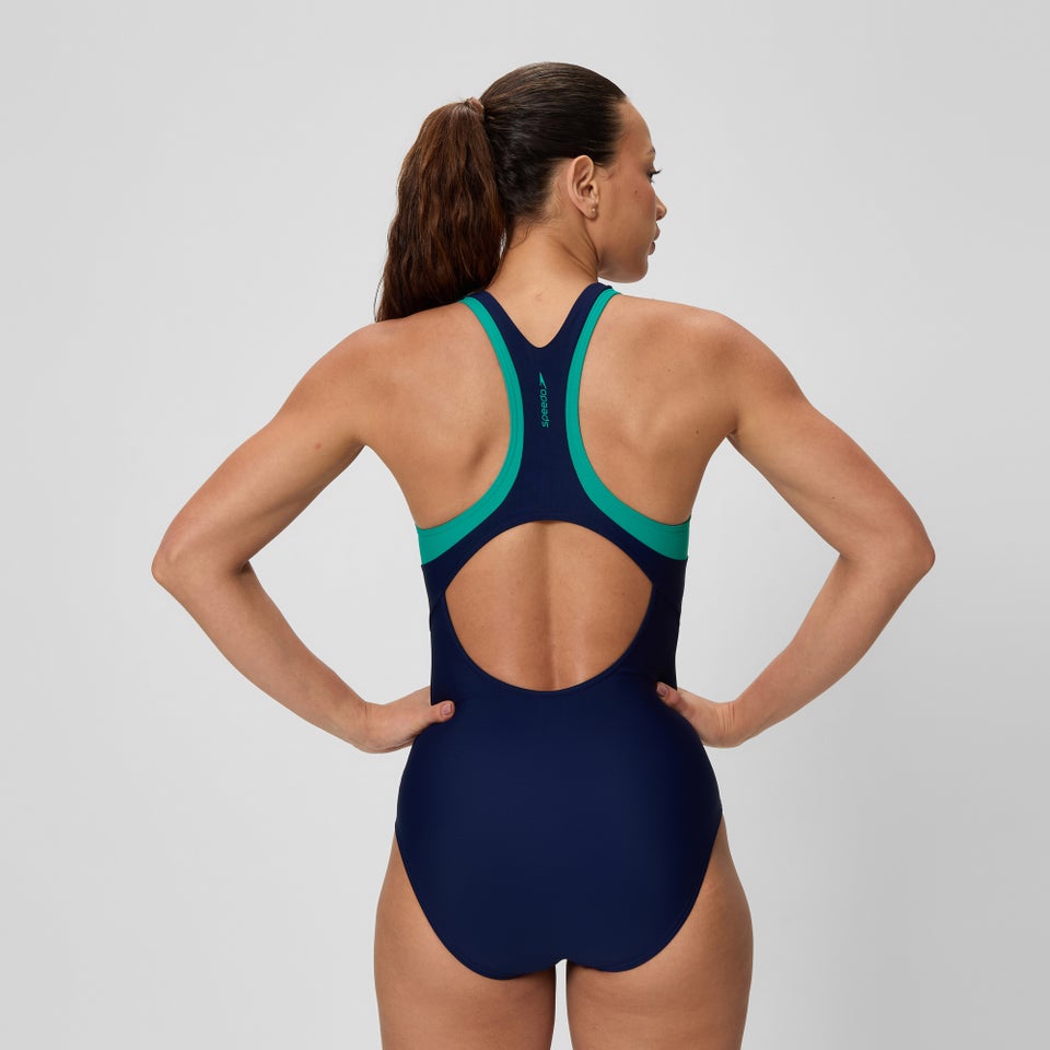 Women's Colourblock Racerback Swimsuit Navy/Teal