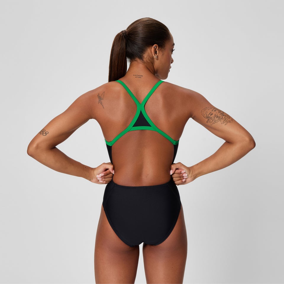 Women's Club Training Turnback Swimsuit Black/Green