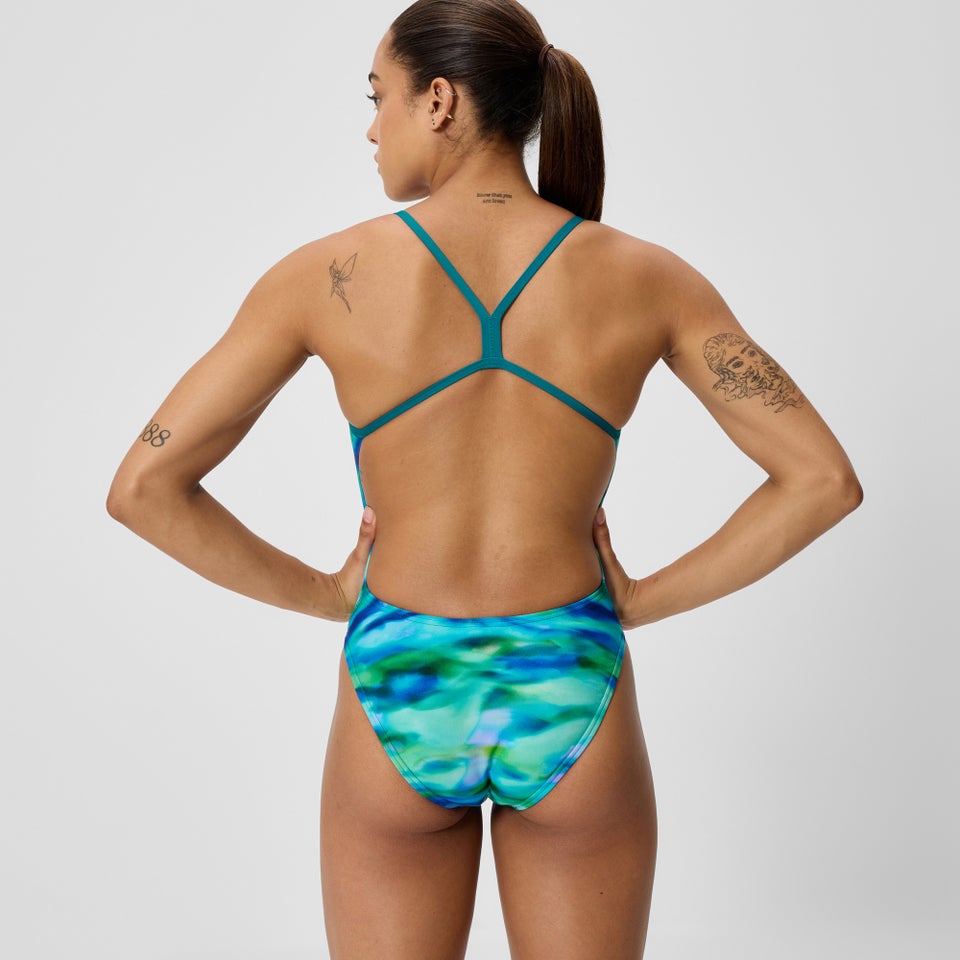 Women's Club Training Printed V-Back 2.0 Swimsuit Green/Blue