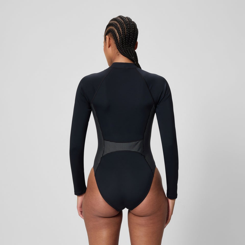 Women's Scuba Flex Long Sleeve Zip Swimsuit Black/Green