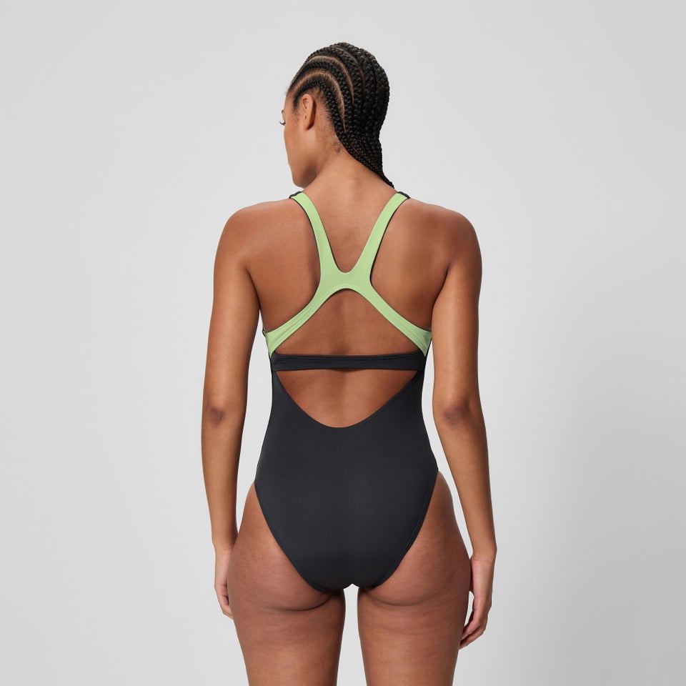 Women's Solid Flex Band Swimsuit Black/Green