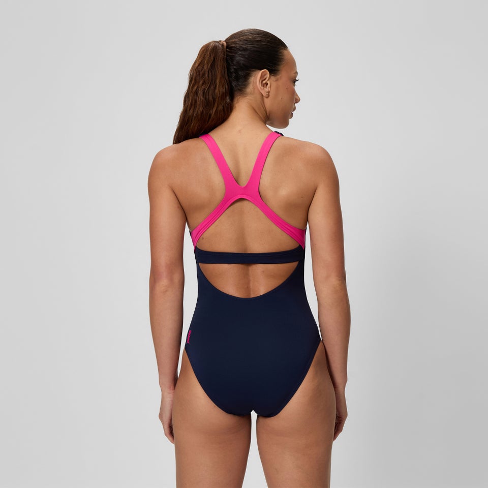 Women's Solid Flex Band Swimsuit Navy/Pink