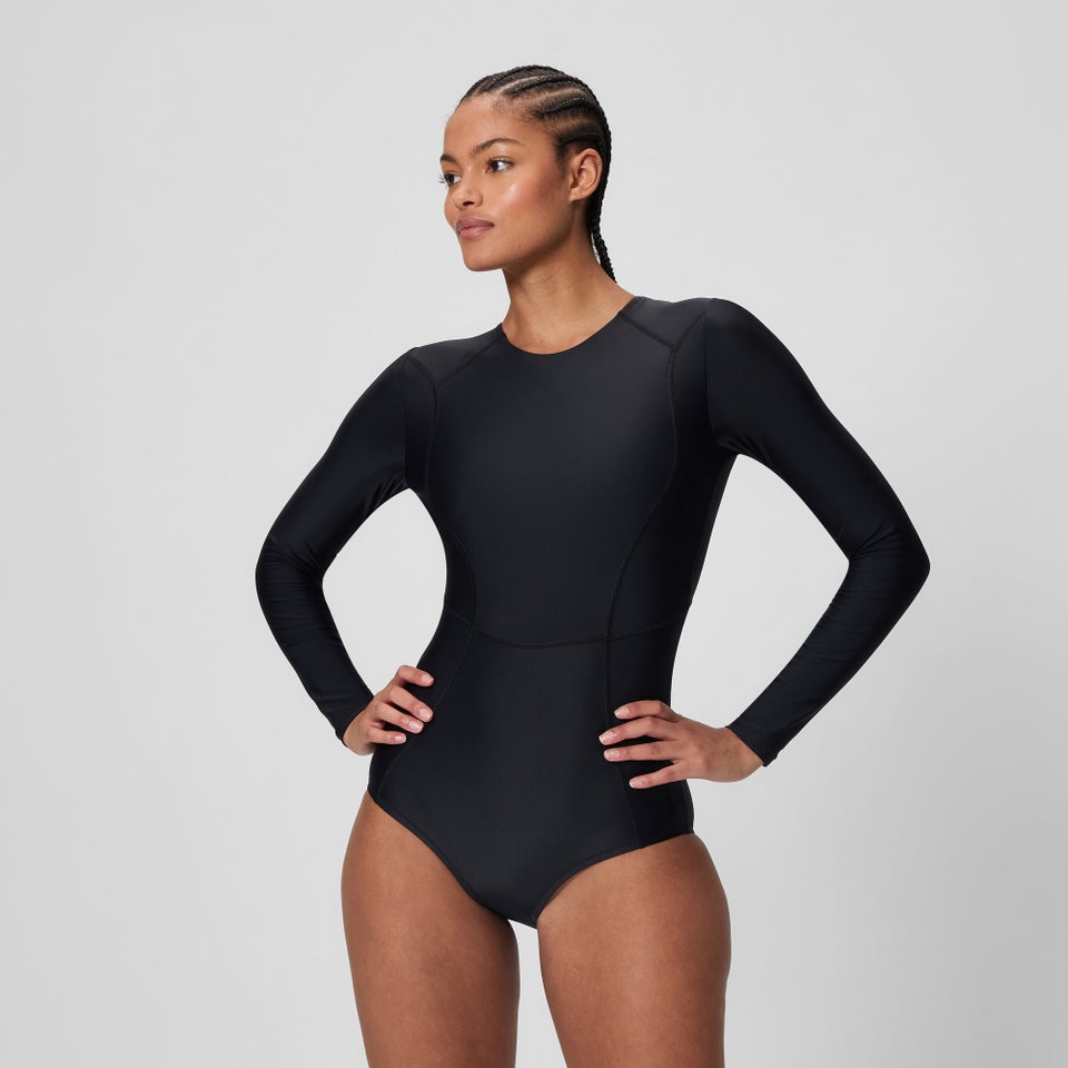 Women's Ocean Flex Long Sleeve Zip Swimsuit Black