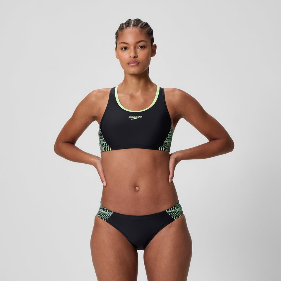 Women's Placement Racerback Bikini Set Black/Green