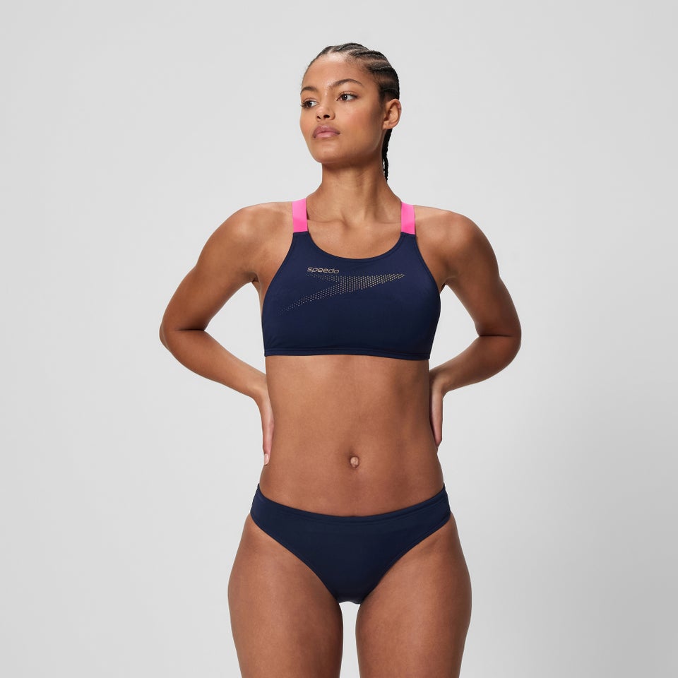 Women's Boom Solid Leaderback Bikini Set Navy/Pink